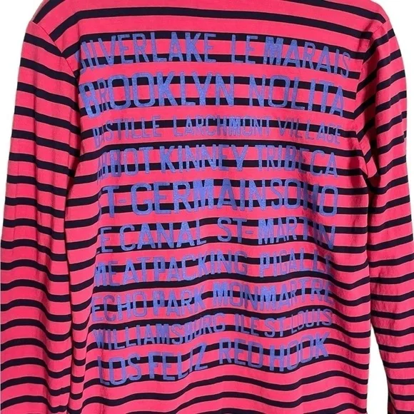 Sundry Stripe Hot Pink Blue Long Sleeve Top 0 - Picture 5 of 5